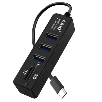 Zvezdišce USB-C do 3x USB vrat, citalnik kartic SD / Micro-SD, LinQ - crn