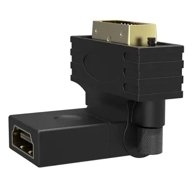 Ženski na moški adapter HDMI, pod kotom / 360° vrtljiv - pozlacen