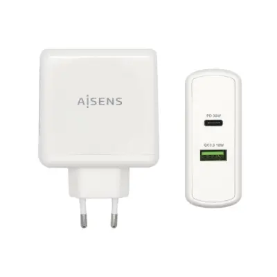 Aisens Cargador 48W 1XUSB-C PD3.0 30W 1XUSB-A QC3.0 18W Blanco