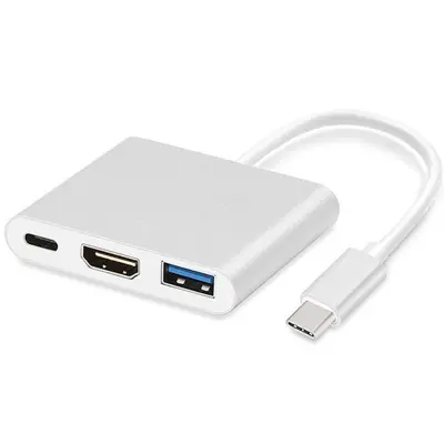 iLike HD1 3v1 USB-C (tip-C) vtič na HDMI 4K / USB 3.0 / USB-C ženski adapter za avdio in video kabel, srebrna