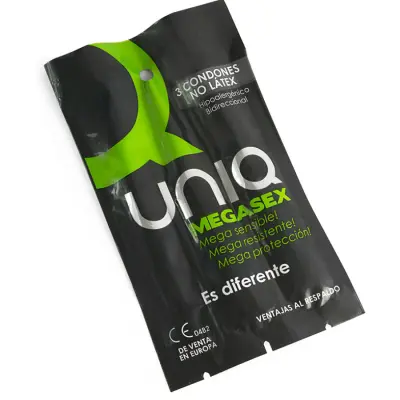 UNIQ - MEGASEX OBČUTLJIVI KONDOMI BREZ LATEKSA 3 ENOTE