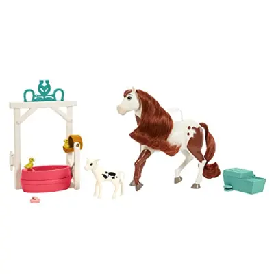 Dreamworks Spirit Boomerang's Bath Adventure s konjem (8 palcev), mehko grivo in repom, kadjo in koritom, funkcijo aktiviranja kopit, 3 živalmi in krt