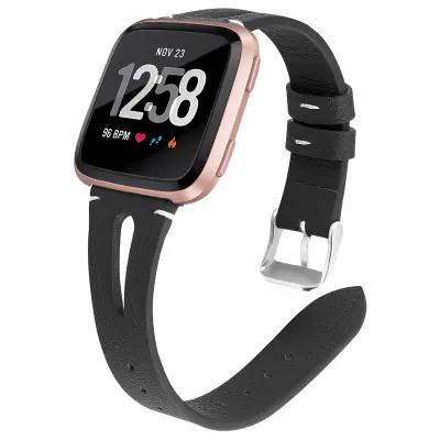 Pašček za uro iz pravega usnja za pametno uro Fitbit Versa Black