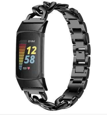 Pašček za uro, združljiv s Fitbit Charge 3/4 iz nerjavečega jekla, črna