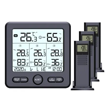 Digitalni termometer/higrometer s 3 daljinskimi senzorji Black