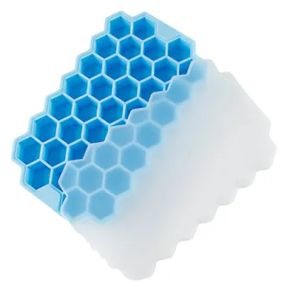 Silikonski pladenj za ledene kocke s pokrovom, 2 paketa Blue