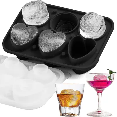 6-delni silikonski model za sladoled v obliki srca in vrtnice Black