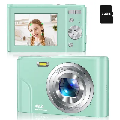 Digitalni fotoaparat 48 MP, 1080p FHD, 16x zoom, 32 GB pomnilniška kartica Green