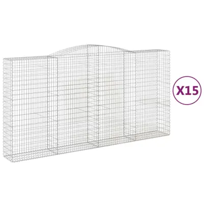 vidaXL Obokane gabion košare 15kosov 400x50x200/220cm pocinkano železo