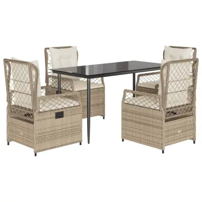 vidaXL Vrtna jedilna garnitura 5-delna z blazinami bež poli ratan