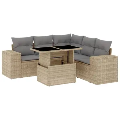 vidaXL Vrtna sedežna garnitura 6-delna z blazinami bež poli ratan