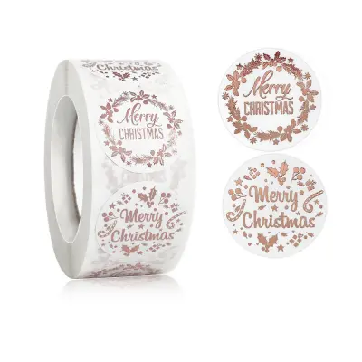 Nalepke Vesel božič 1 rola s 500 kos PinkGold