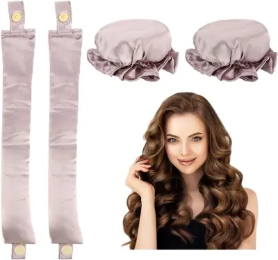 Komplet z navitji za lase in satenasto vrvico - nakodrajte lase čez noč LightPurple