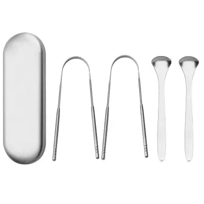 Strgalo za jezik iz nerjavečega jekla, 4 paketi Silver