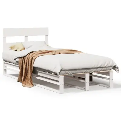 vidaXL Posteljni okvir brez vzmetnice bel 90x190 cm trdna borovina