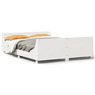 vidaXL Posteljni okvir brez vzmetnice bel 135x190 cm trdna borovina