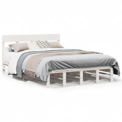 vidaXL Posteljni okvir brez vzmetnice bel 140x190 cm trdna borovina