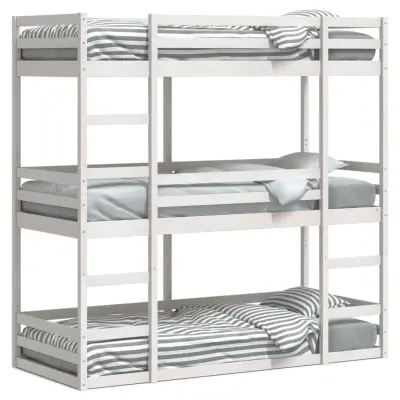 vidaXL Trojni pograd bel 75x190 cm trdna borovina