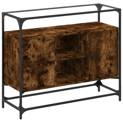 vidaXL Komoda s stekleno ploščo dim. hrast 98x35x81cm inženirski les