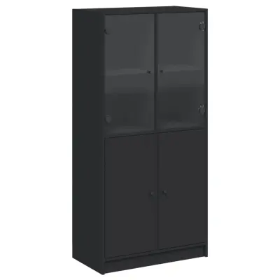 vidaXL Visoka omara z vrati črna 68x37x142 cm inženirski les