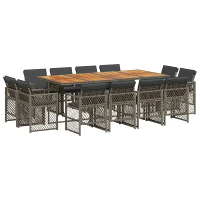 vidaXL Vrtna jedilna garnitura 13-delna z blazinami siv poli ratan