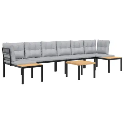 vidaXL Vrtna sedežna z blazinami 5-delna črno prašno lakirano jeklo