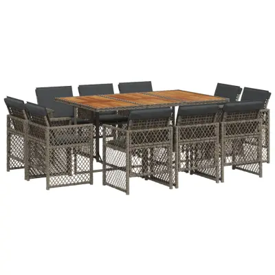 vidaXL Vrtna jedilna garnitura 11-delna z blazinami siv poli ratan