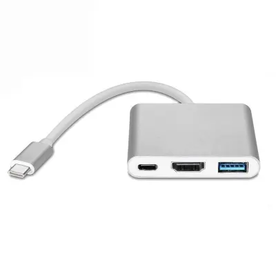 USB-C adapter z več vrati v USB, USB-C (USB PD), 4K HDMI združljiv srebrn