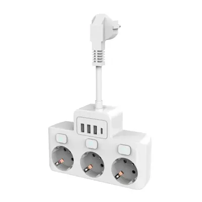 Trojna vtičnica z vrati USB/USB-C in posameznimi stikali za vklop