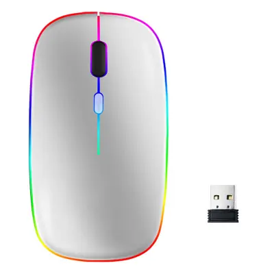 Brezžična računalniška miška z RGB LED dvojnim načinom Bluetooth/Wifi Silver