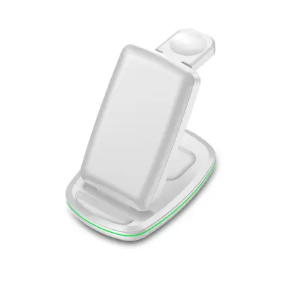 Brezžični polnilec 3 v 1 za telefon, pametno uro, brezžične slušalke White