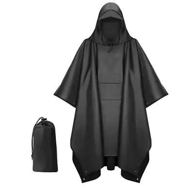 Večnamenski dežni pončo s kapuco Black