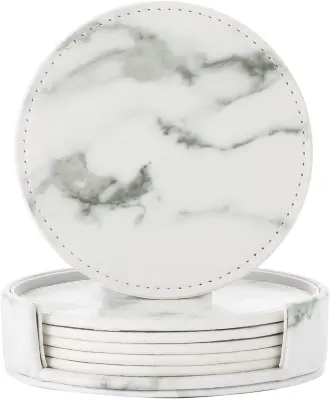 Podstavki za kozarce 6 paketov iz PU usnja Marmorno bela