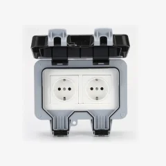 Zunanja stenska vtičnica s pokrovom IP66 - z dvojnimi vtičnicami Grey