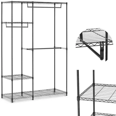 Žično stojalo za oblačila za garderobo 4 police 3 obešalniki 120 x 45 x 179,5 cm do 270 kg