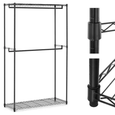 Žično stojalo za oblačila za garderobo 2 polici 2 obešalnika 120 x 45 x 199,5 cm do 200 kg