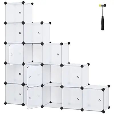 15 Cube Self Storage Organizator Plastična omara Garderobna omara z vrati za oblačila, čevlje, igrače, knjige, enostavno sestavljanje, bela LPC44BS