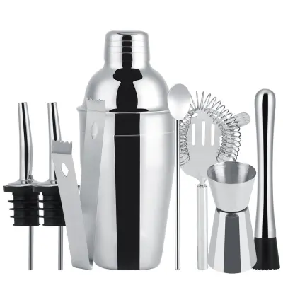 8-delni koktajl set, barski set, shaker 550 ml - nerjaveče jeklo, srebrna