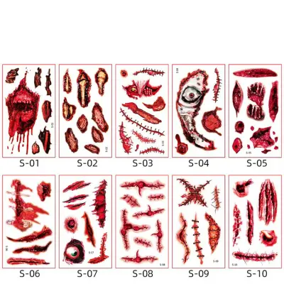 Začasne tetovaže za noč čarovnic 10 listov MultiColor