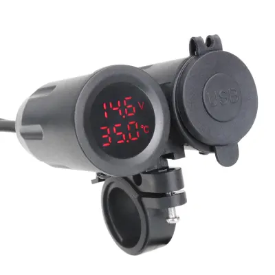 3 v 1 motocikel 3,1 A dvojna vrata USB Vtičnica za polnilec Nosilec Voltmeter Temperatura Black+Red