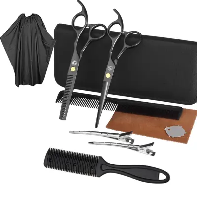 Frizerski set s frizerskimi škarjami, glavniki, sponke, plašč 10 delov Black