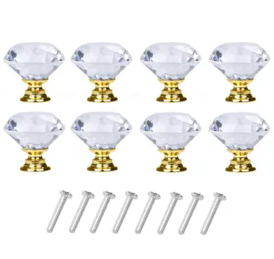 Stekleni gumbi v obliki diamanta prozorni/zlati 8 kosov