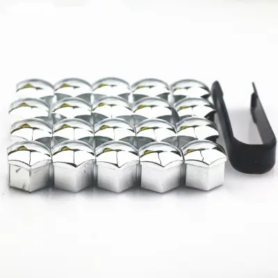 Pokrov kolesnih matic/pokrov kolesnih vijakov 20 paketov z orodjem za namestitev Silver 17 mm