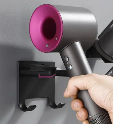 Univerzalno držalo za sušilnik za lase, enostavna namestitev za različne stenske površine Black