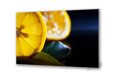 Slika na steklu limona na črnem ozadju za kuhinjo okrasna slika 130x83 cm