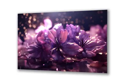 Slika na steklu vijolično cvetje za kopalnico okrasna slika 130x83 cm