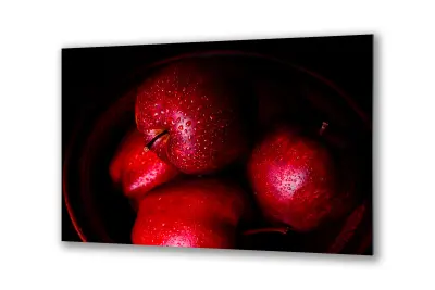 Slika na steklu rdeča sadna jabolka za kuhinjo okrasna slika 36x23 cm