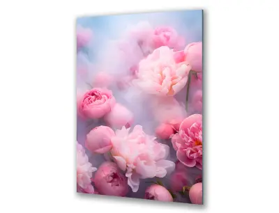 Slika na steklu rožnato cvetje v pastelni megli okrasna slika 83x130 cm