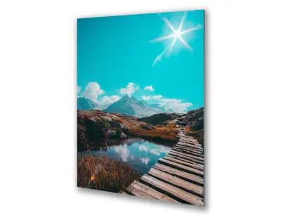 Slika na steklu pot v gorah gorska pokrajina okrasna slika 23x36 cm