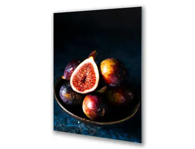 Slika na steklu sadje fige s črnim ozadjem za kuhinjo okrasna slika 60x90 cm